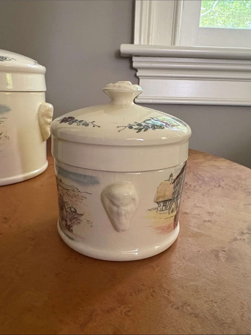 Vintage Illustrated Ceramic Canister Set — Cream with Multicolor Scene